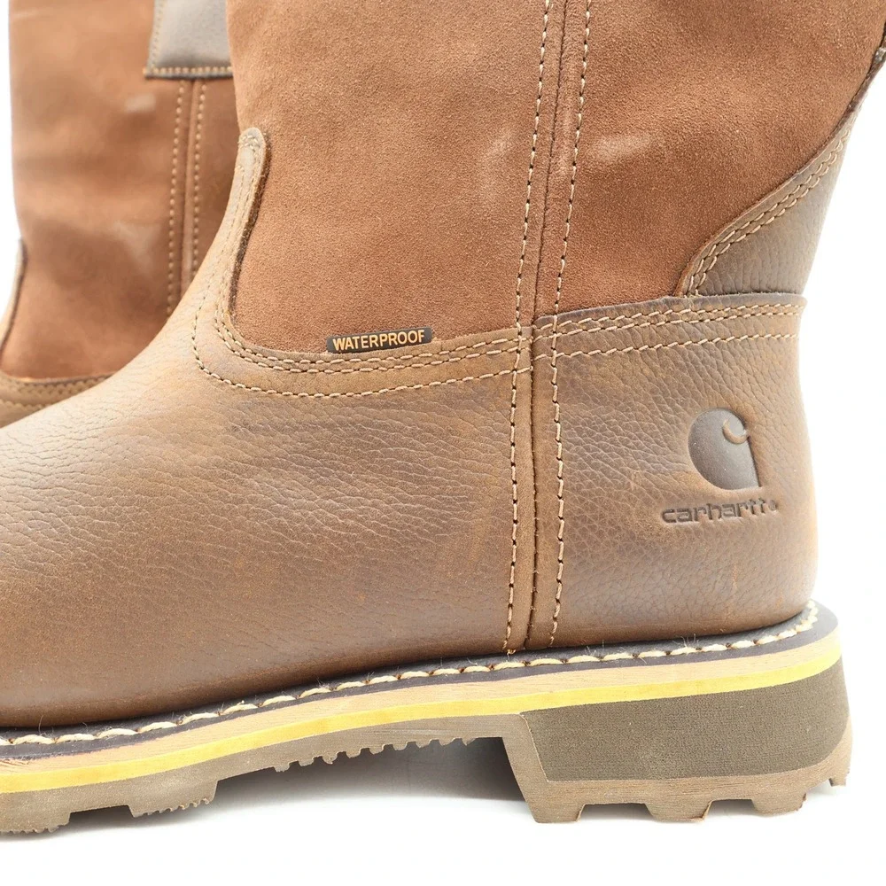 Carhartt Work Boots Mens 9 M Brown Leather Pull-On Waterproof CMP1453 NIB